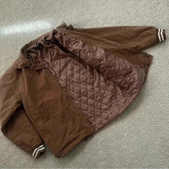 Reborn & Audi Streetwear (Around) Snap Jacket Coat Me Large Brown Striped Trim - Picture 9 of 12